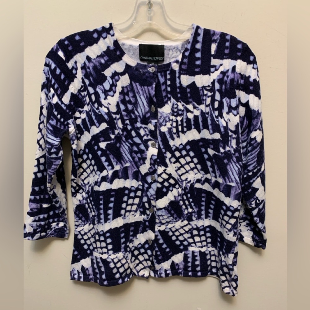 CYTHIA ROWLEY Purple Patterned Button Up Cardigan